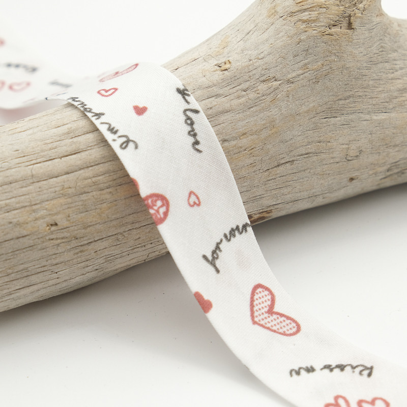 25MM Printed Bias Tape "I Love You" White - Maison Klem